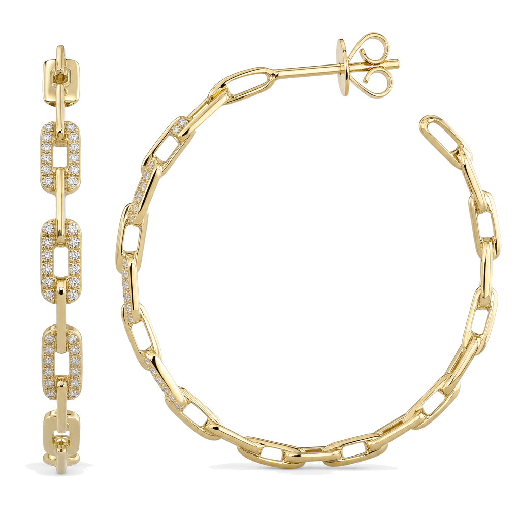 Micro Pave Diamond Links Hoop Earrings, diamond, Izakov Fine Jewelry