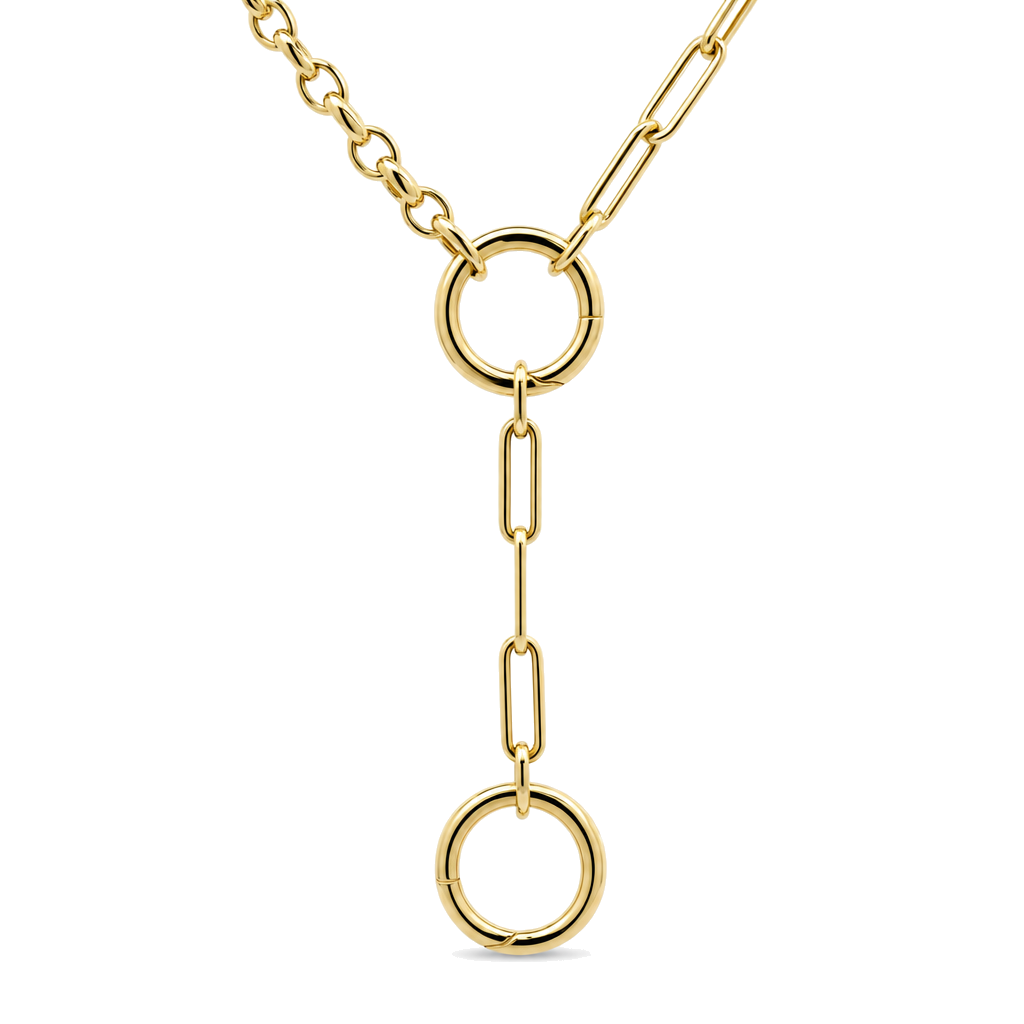 Half Cable Link Half Round Paper Clip Lariat Gold Chain Necklace