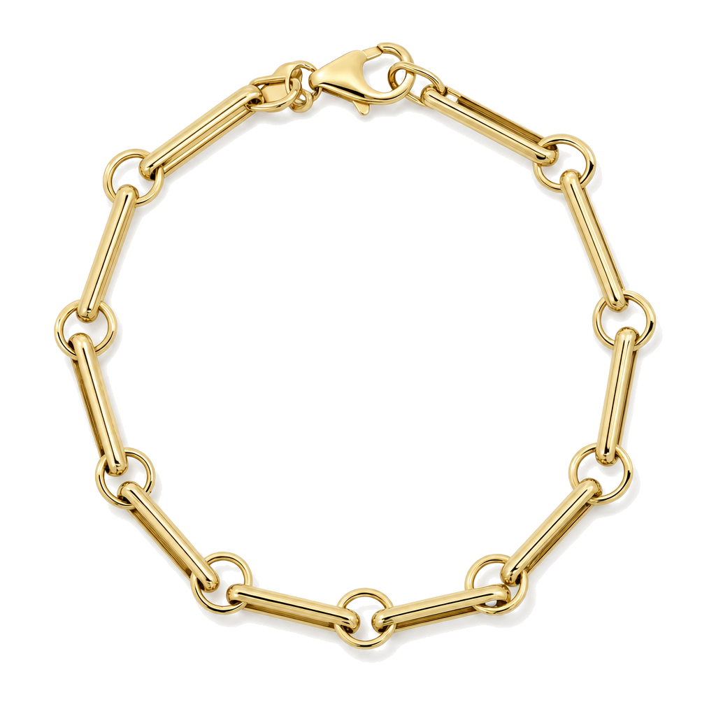 Mixed Paper Clip Rolo Link Gold Chain Bracelet