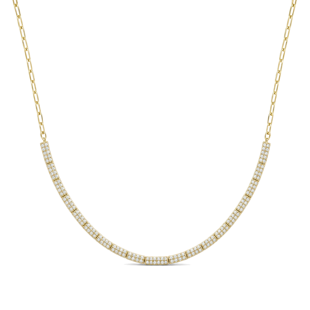 Micro Pave Diamond Bar Cable Link Necklace