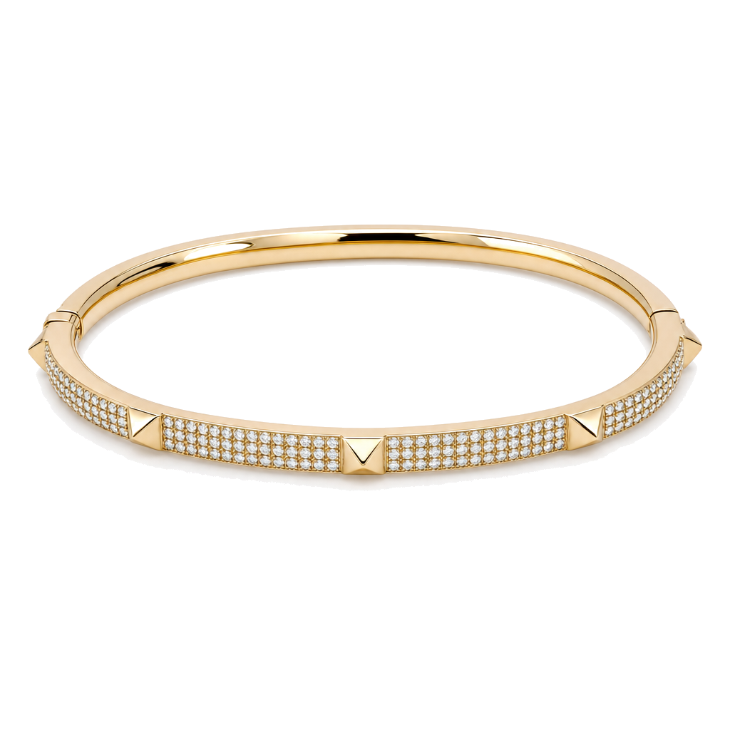 3-Row Diamond Pave Pyramid Stud Bangle