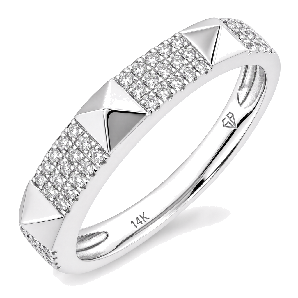 3-Row Pave Pyramid Studs Diamond Ring