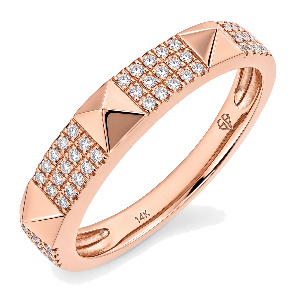 3-Row Pave Pyramid Studs Diamond Ring