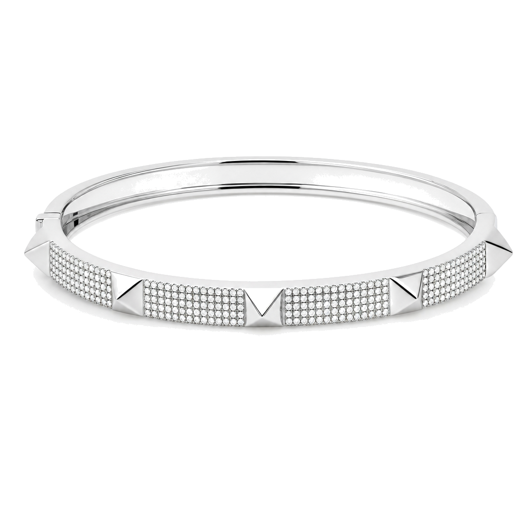 5-Row Diamond Pave Pyramid Stud Bangle, alternate angle