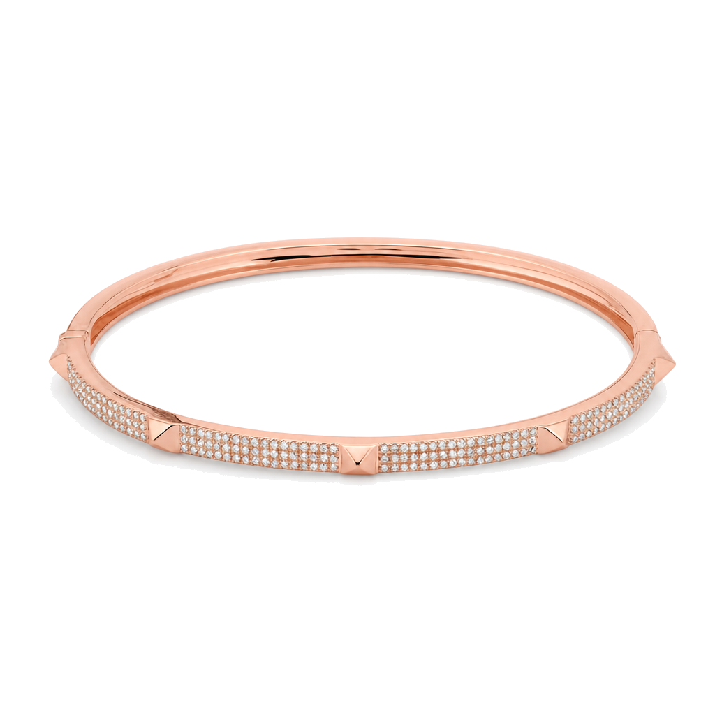 3-Row Diamond Pave Pyramid Stud Bangle