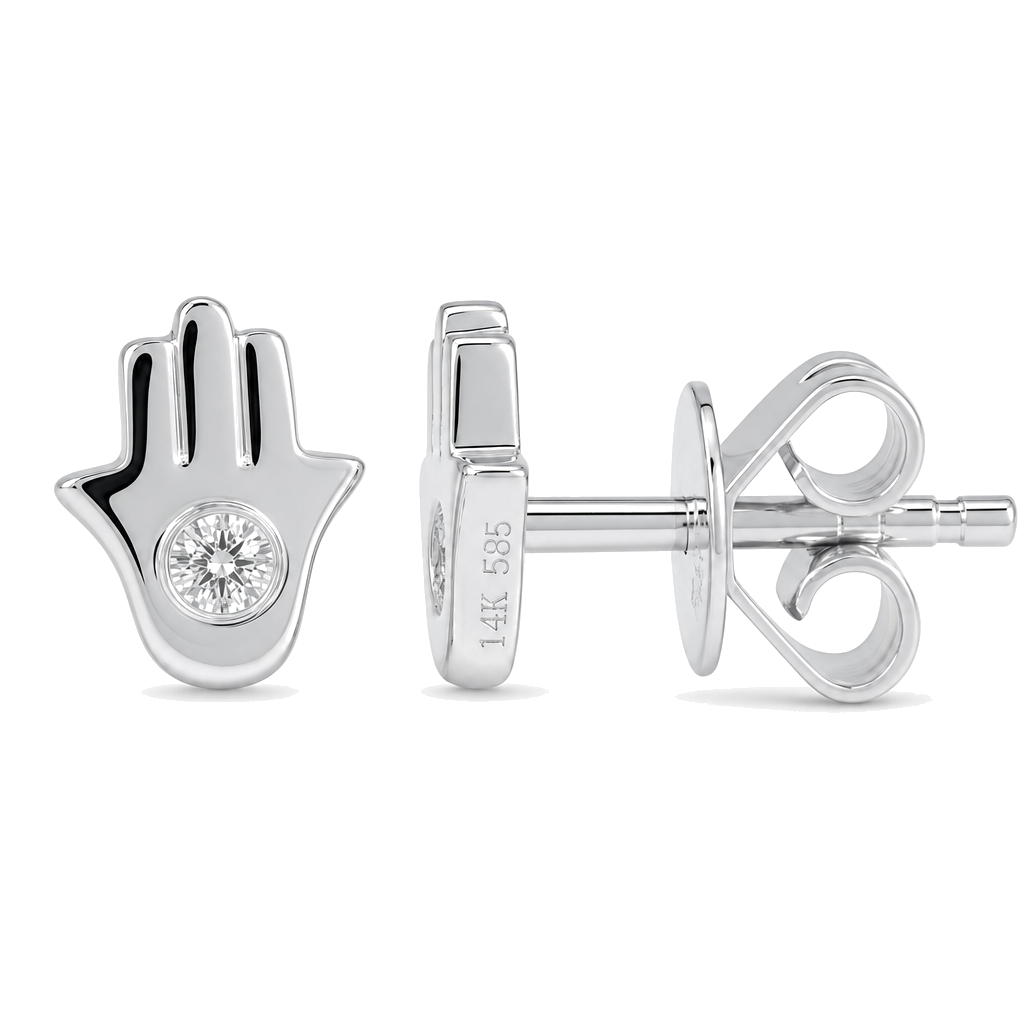 Diamond Accent Petite Hamsa Button Earrings