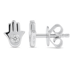 Diamond Accent Petite Hamsa Button Earrings