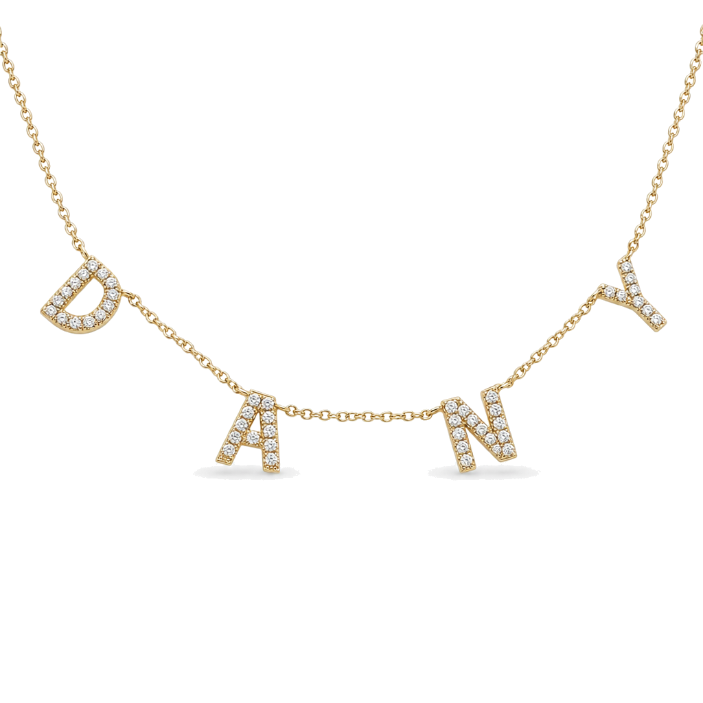 Personalized Diamond Block Station Name Necklace