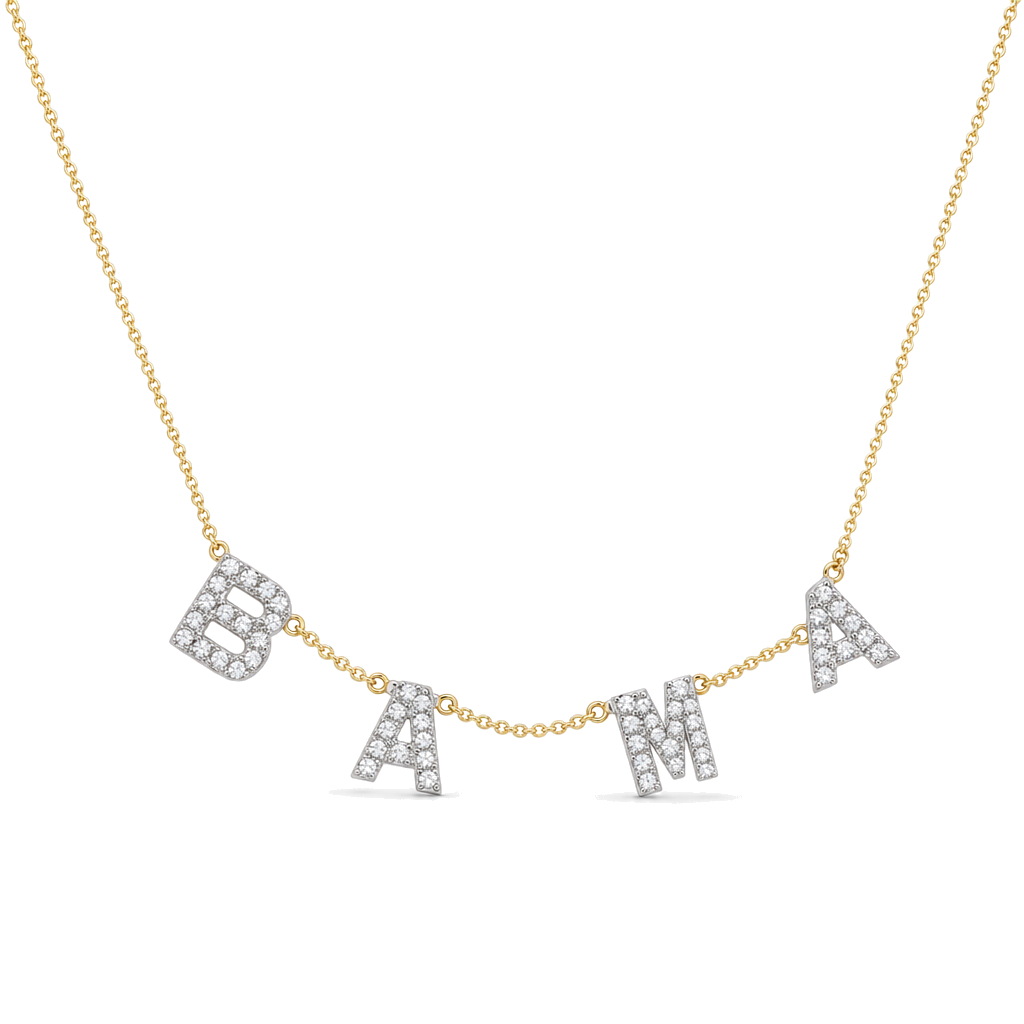Personalized Diamond Block Station Name Necklace