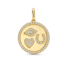Diamond Pave Eye Heart U Coin Necklace Charm, diamond, Izakov Fine Jewelry