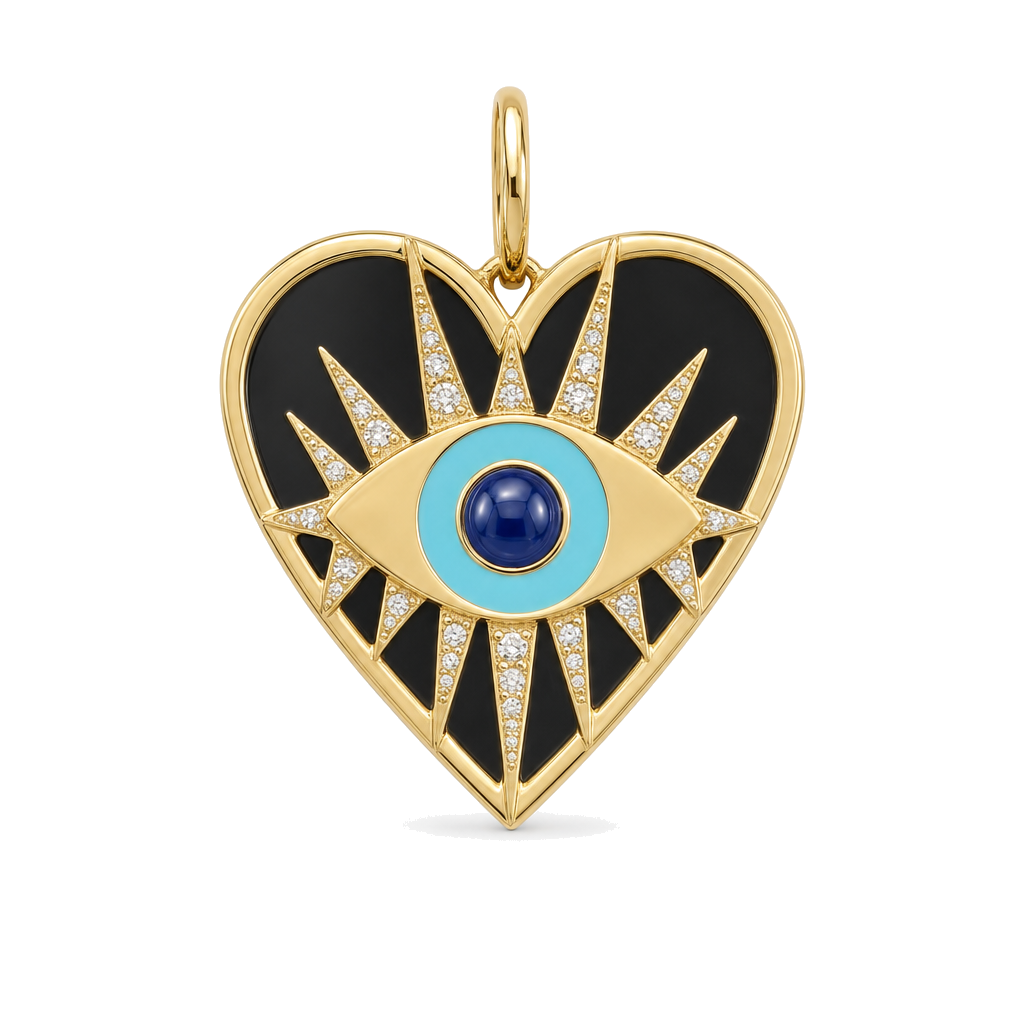 Evil Eye on Black Onyx Heart Necklace Charm