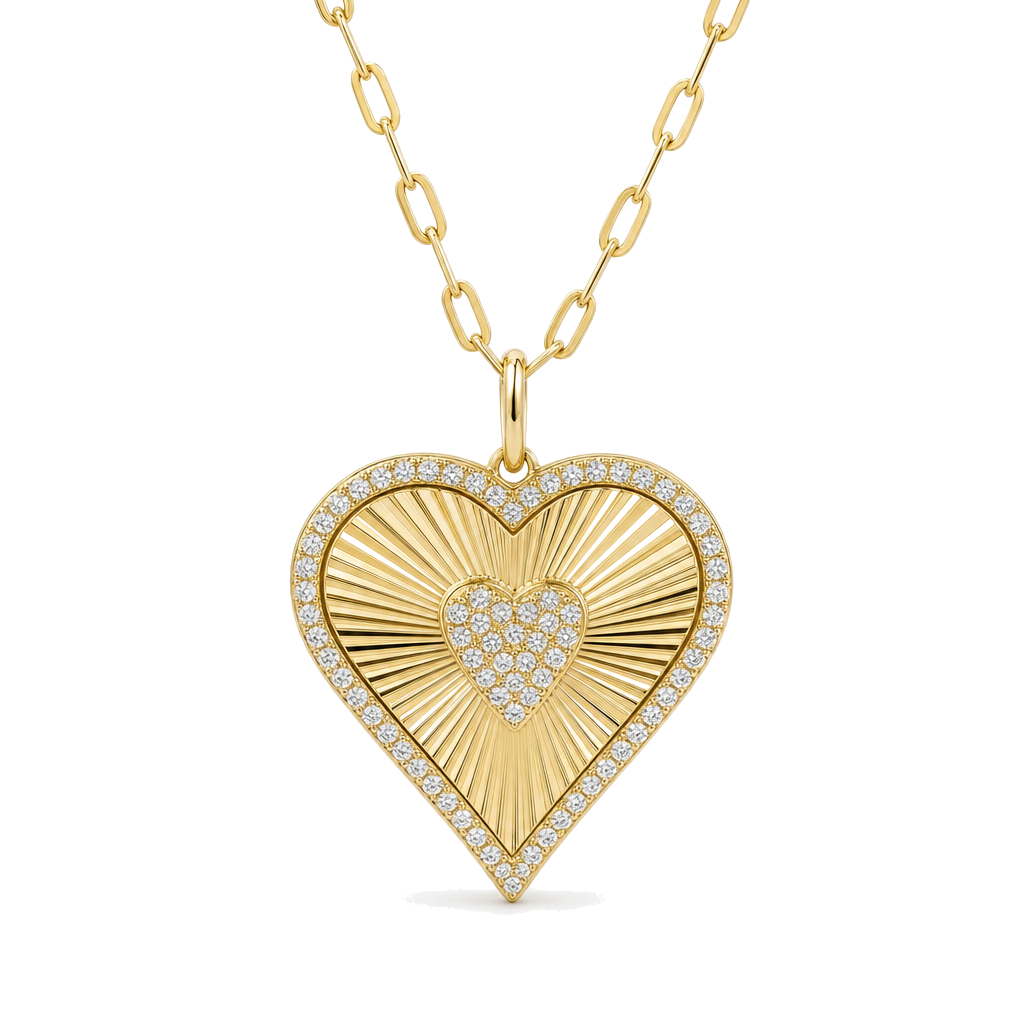 Diamond Halo Radiating Heart Link Necklace