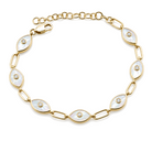 Diamond Accented Mother of Pearl Evil Eyes Link Bracelet, diamond, pearl, Izakov Fine Jewelry
