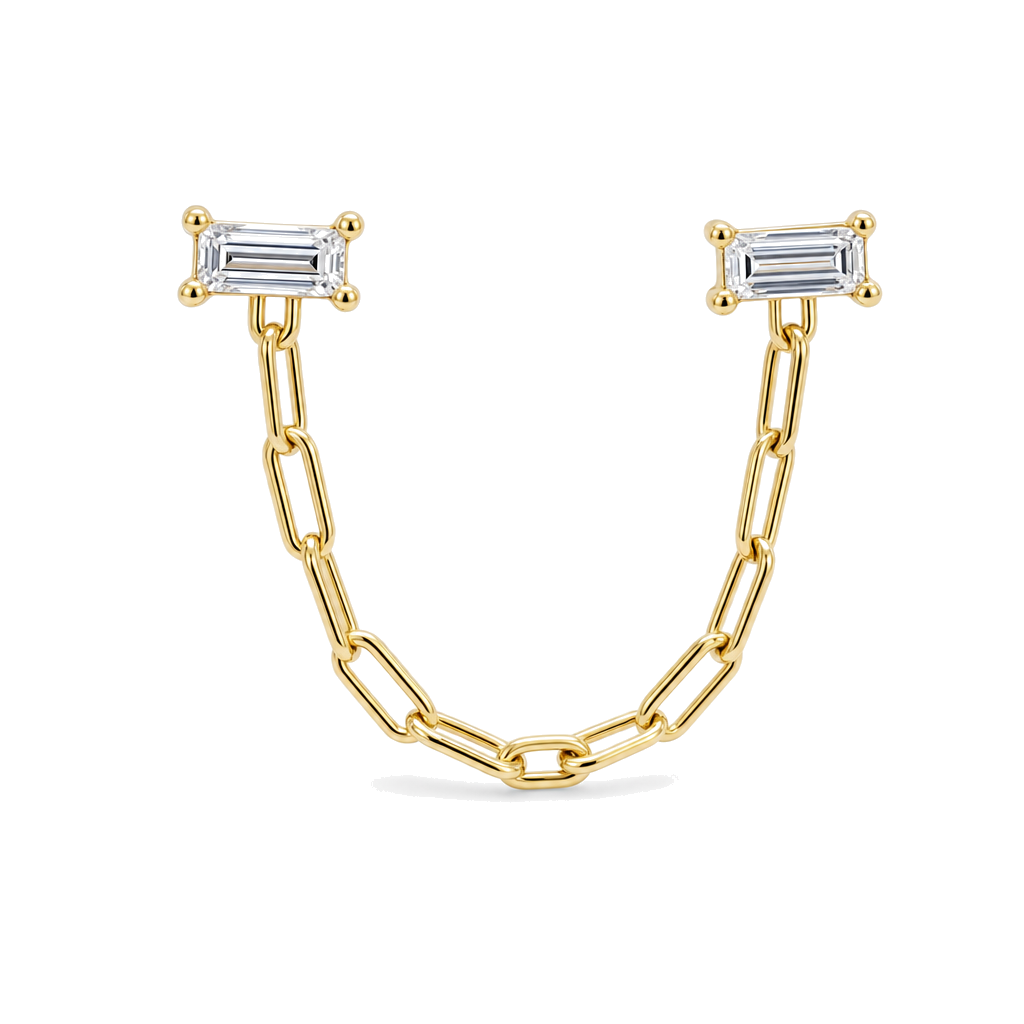 Baguette Diamonds Cable Link Chained Earring