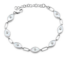 Diamond Accented Mother of Pearl Evil Eyes Link Bracelet worn on hand