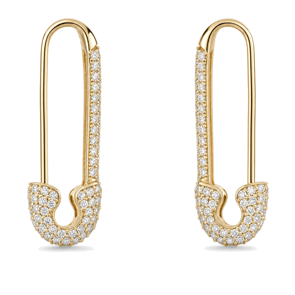 Micro Pave Diamond Large Safety Pin Earrings