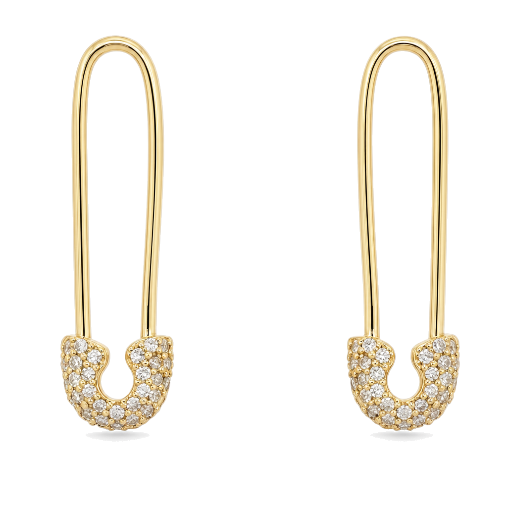 Diamond Small Safety Pin Earrings