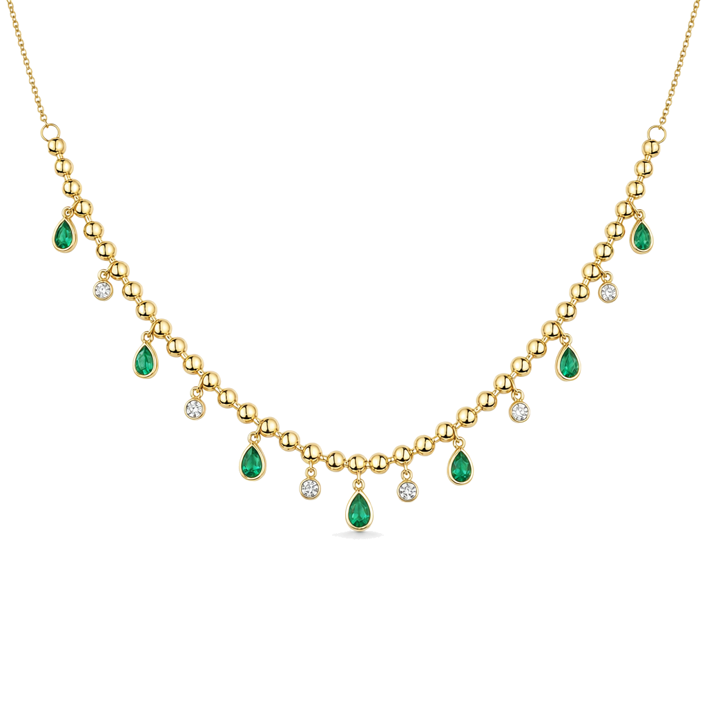 Drop Pear Gemstone Bezel Ball Chain Diamond Necklace