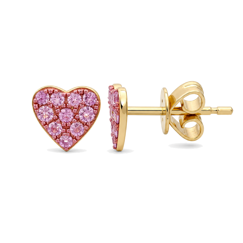Micro Pave Gemstone Heart Button Earrings