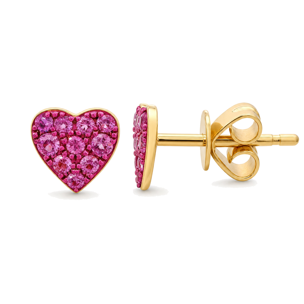 Micro Pave Gemstone Heart Button Earrings