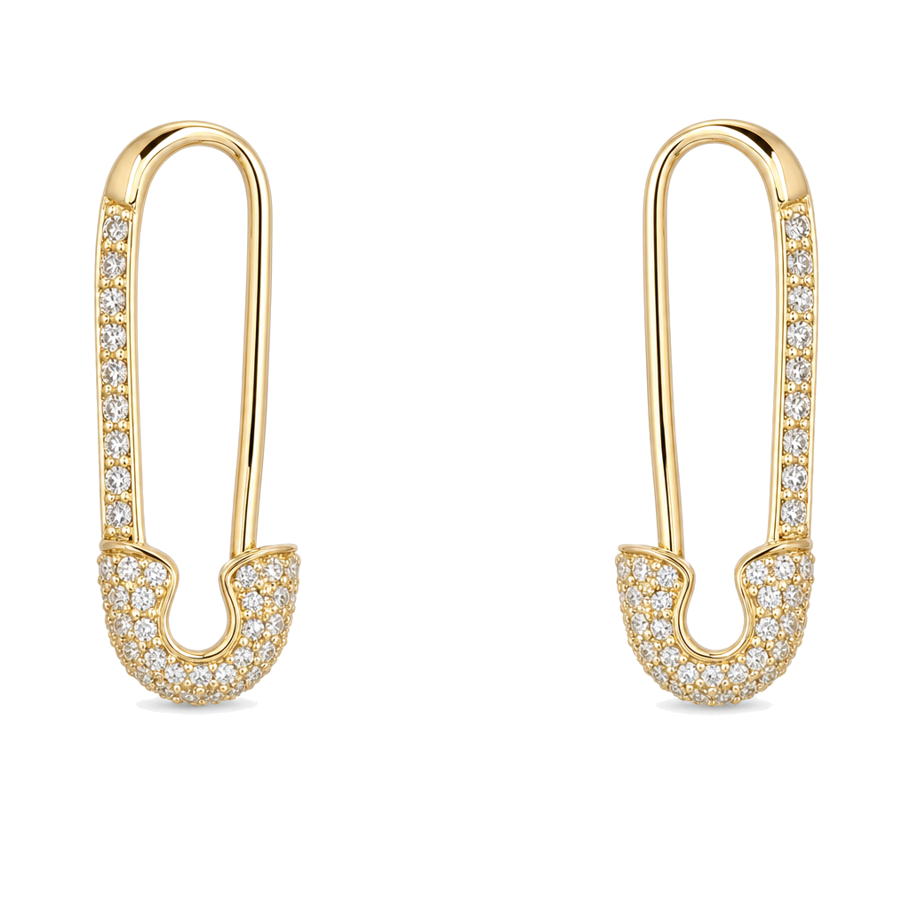 Micro Pave Diamond Small Safety Pin Earring