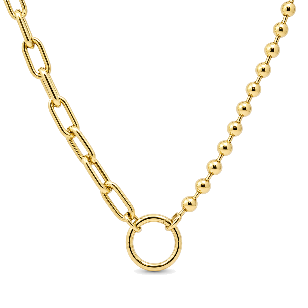 Half Ball Half Round Paper Clip Gold Chain Necklace