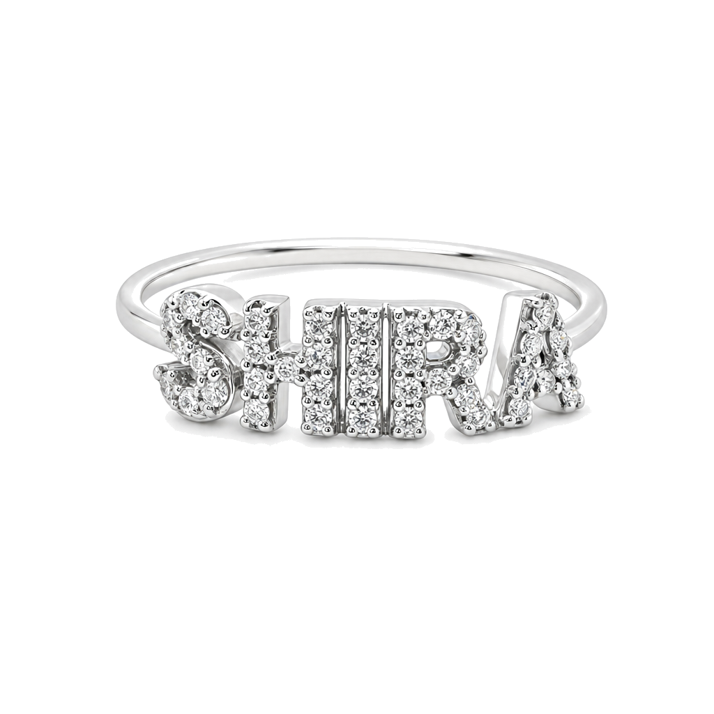 Personalized Diamond Block Name Ring