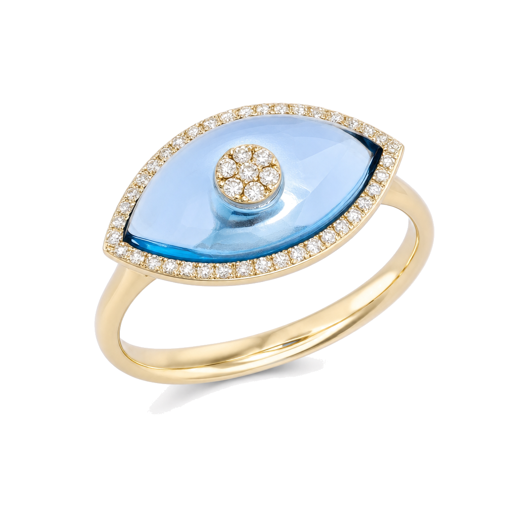 Diamond Halo Evil Eye Gemstone Ring