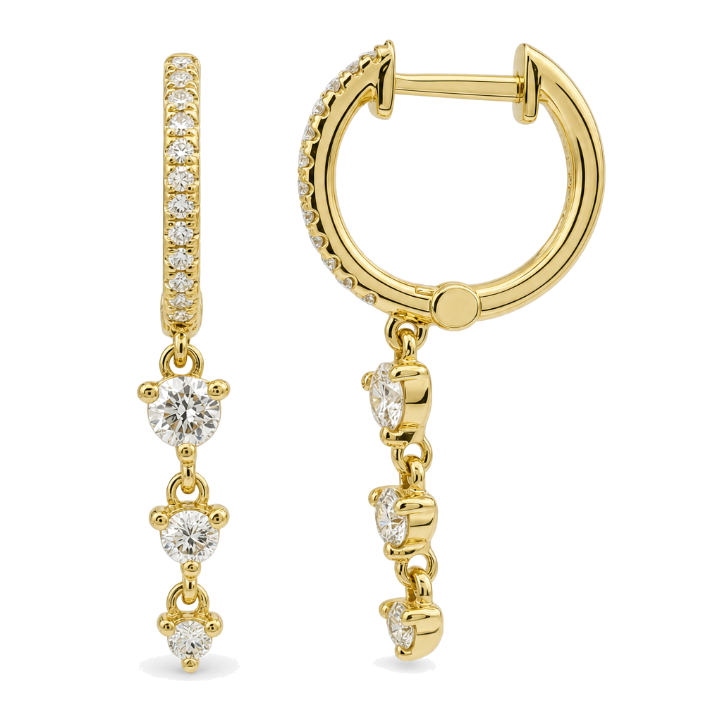 Diamond Trio Dangling Huggie Earrings, diamond, Izakov Fine Jewelry