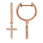 Micro Pave Diamond Cross Dangling Huggie Earrings, alternate angle