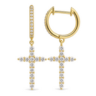 Micro Pave Diamond Cross Dangling Huggie Earrings, diamond, Izakov Fine Jewelry
