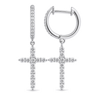 Micro Pave Diamond Cross Dangling Huggie Earrings, side view