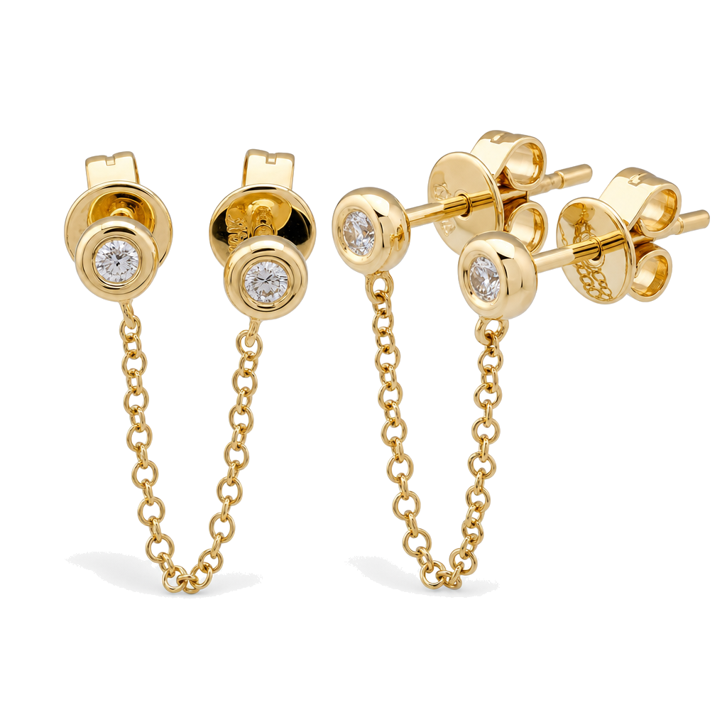 Chained Diamond Bezel Earrings, diamond, Izakov Fine Jewelry