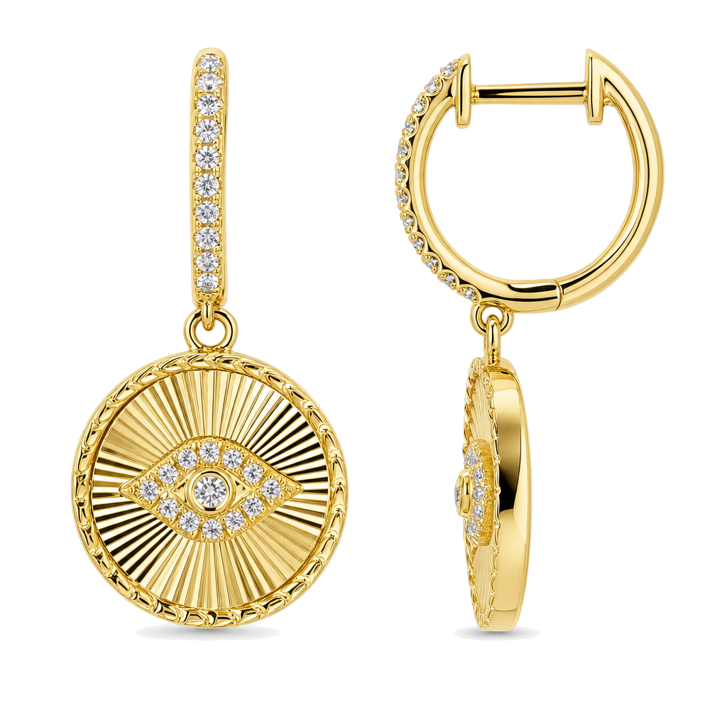 Radiating Evil Eye Diamond Huggie Earrings