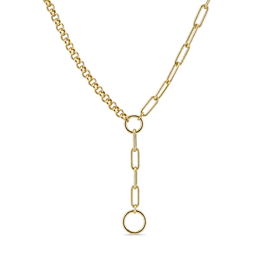 Half Chunky Rolo Half Round Paper Clip Lariat Gold Chain Necklace