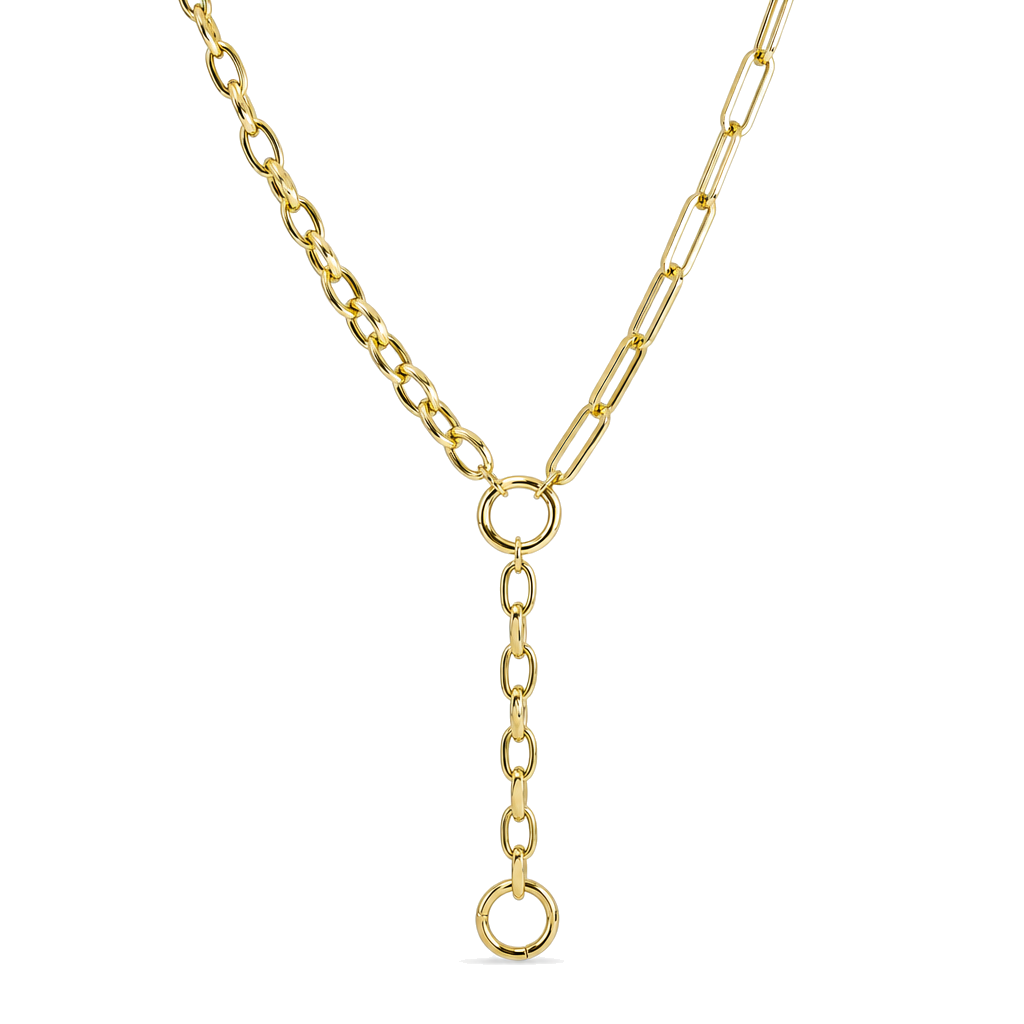 Half Oval Half Paper Clip Lariat Gold Chain Necklace