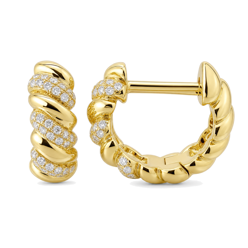 Micro Pave Diamond Croissant Huggies, diamond, Izakov Fine Jewelry