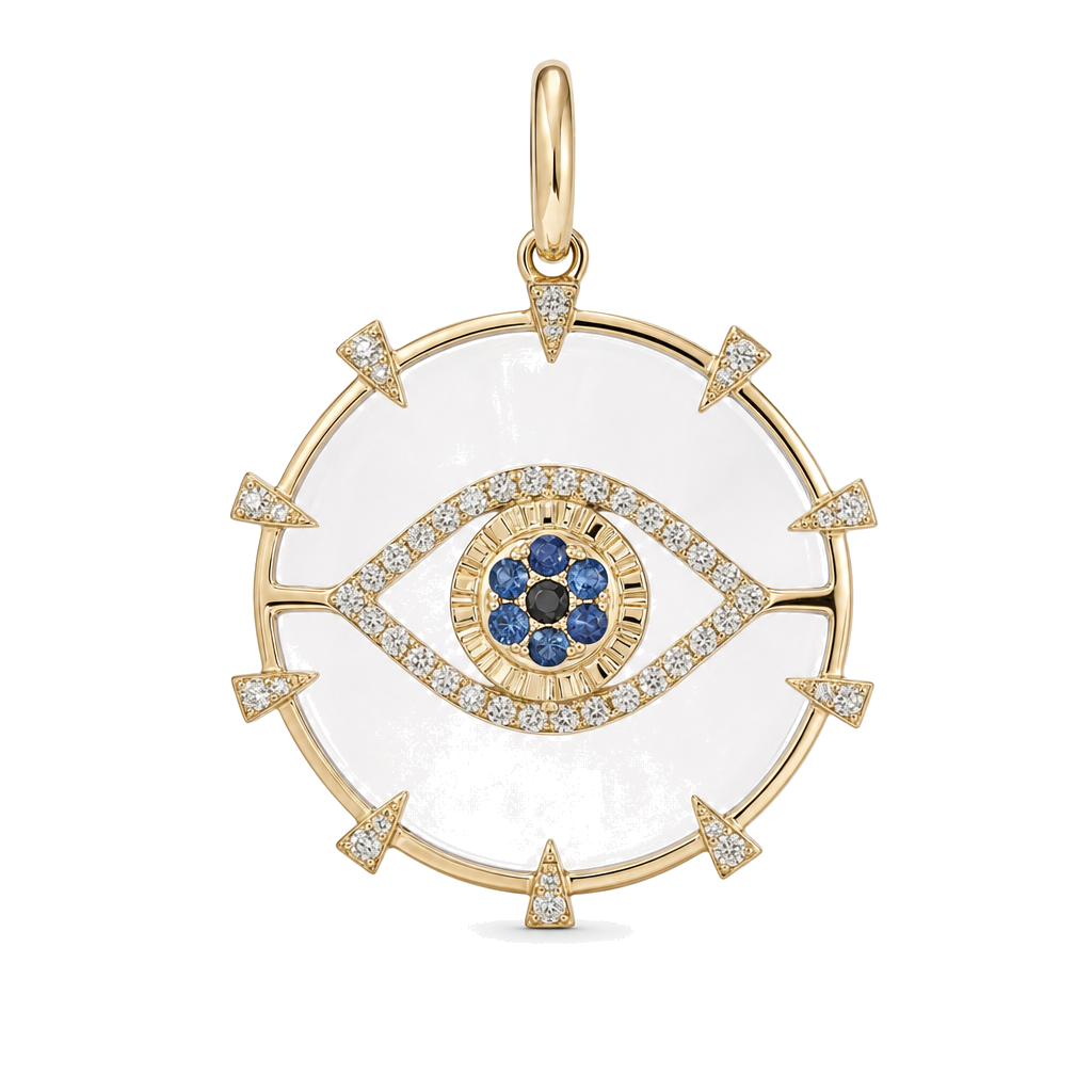 Diamond Evil Eye On Crystal Necklace Charm