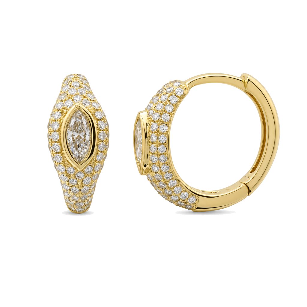 Micro Pave Marquise Diamond Dome Huggies, diamond, Izakov Fine Jewelry