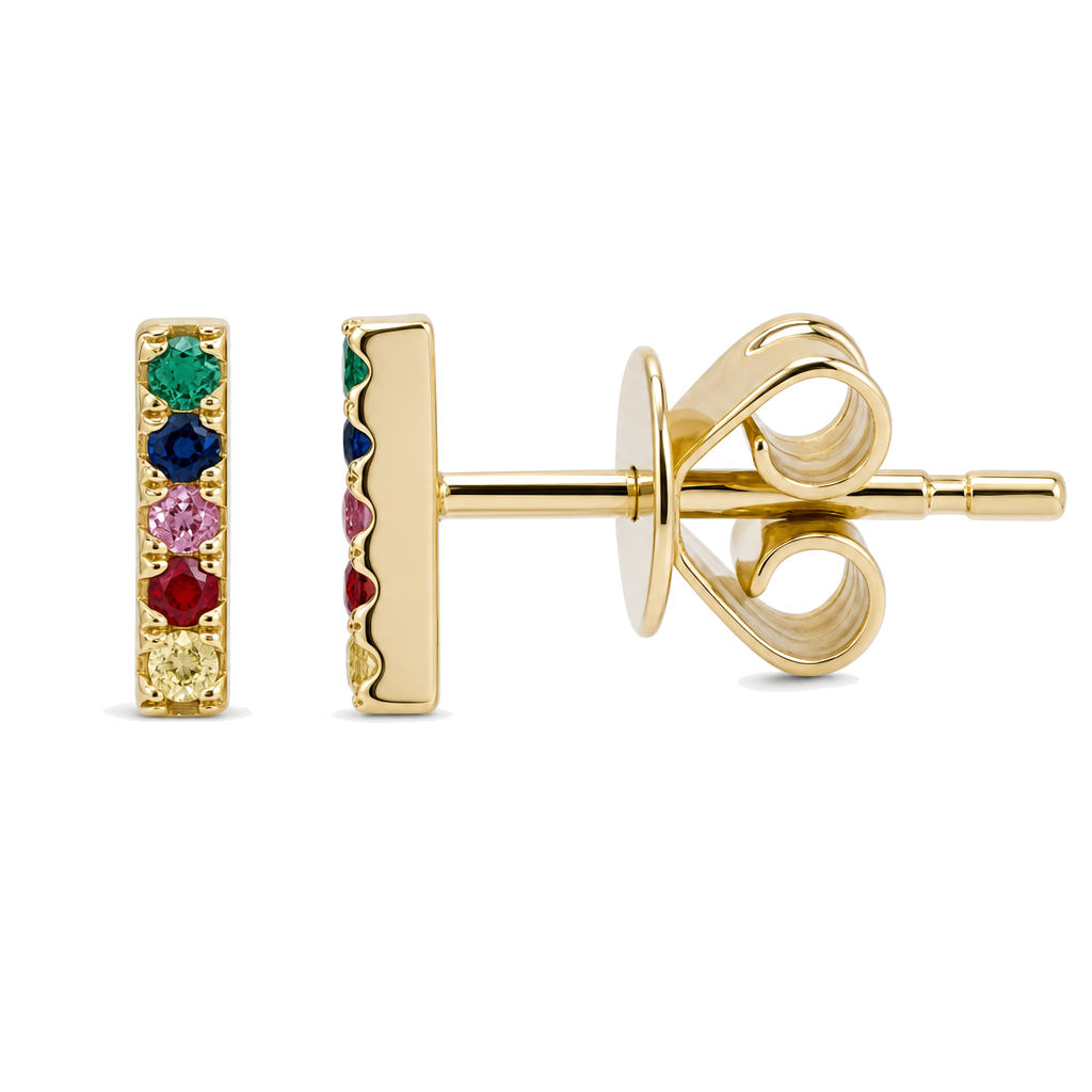 Rainbow Sapphire Bar Earrings, sapphire, Izakov Fine Jewelry