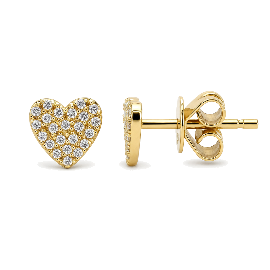 Diamond Micro Pave Heart Button Earrings