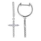 Micro Pave Diamond Cross Dangling Huggie Earrings, view 8