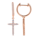Micro Pave Diamond Cross Dangling Huggie Earrings, view 9