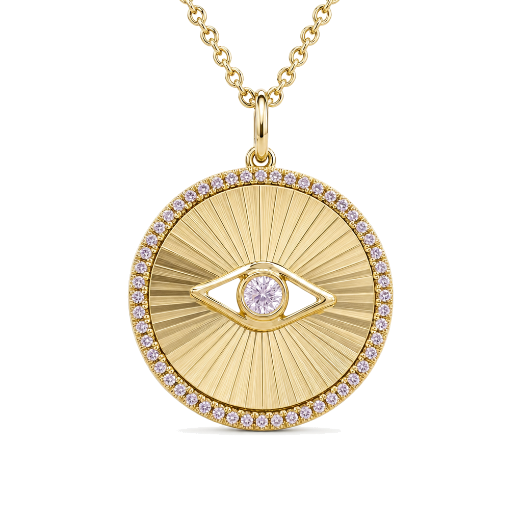 Diamond Halo Radiating Evil Eye Necklace