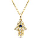 Micro Pave Diamond Sapphire Hamsa Necklace, diamond, sapphire, Izakov Fine Jewelry
