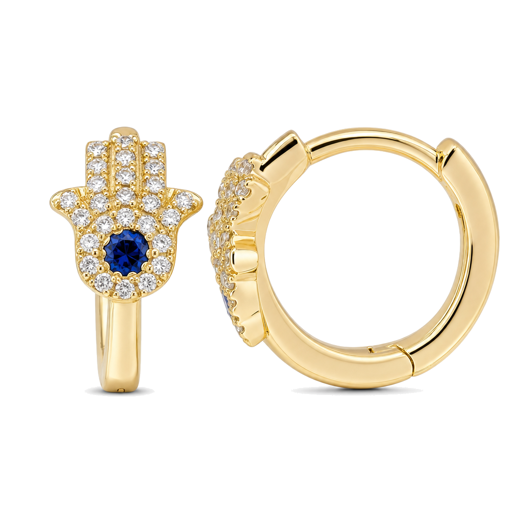 Micro Pave Diamond Blue Hamsa Huggies