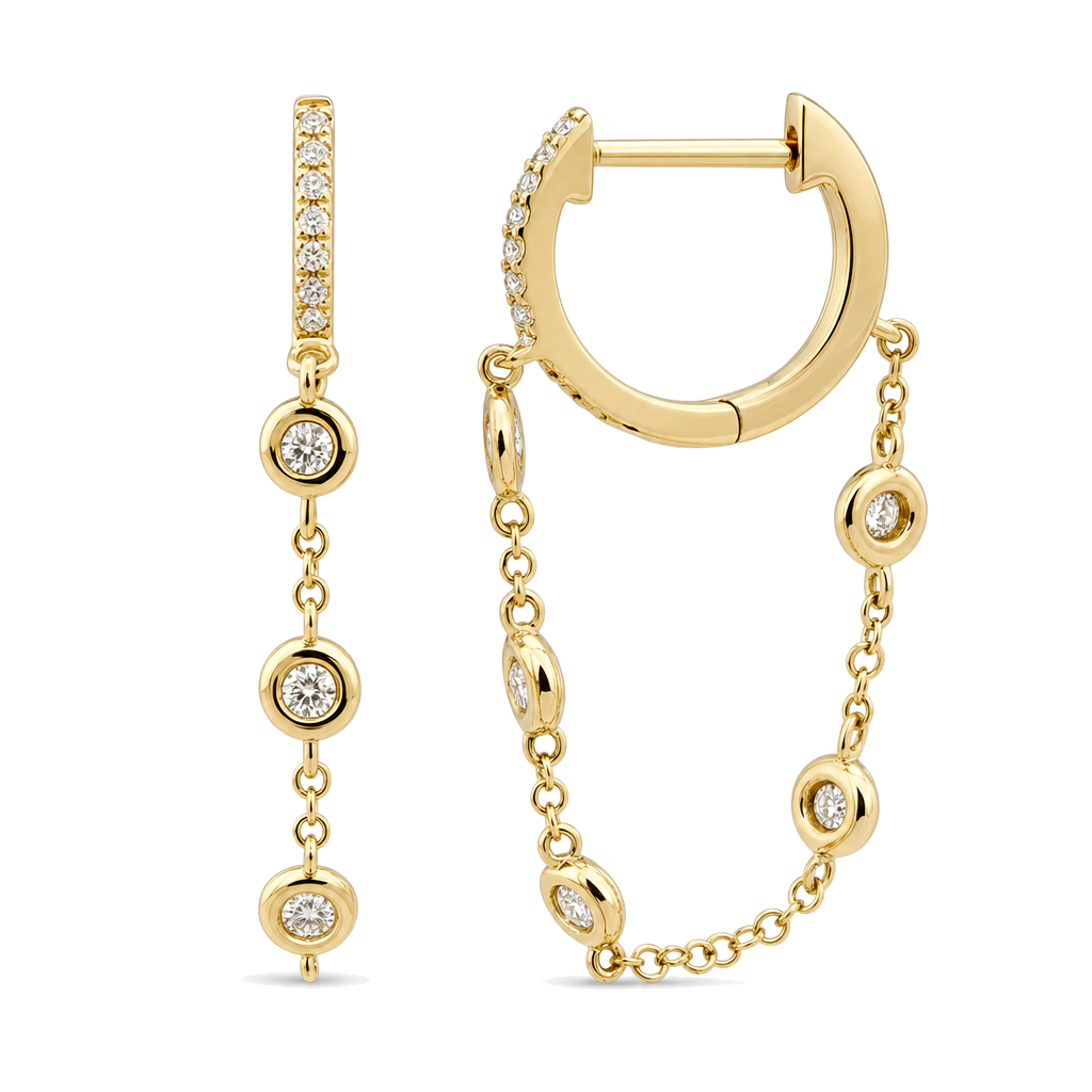 Diamond Bezel Chain Huggies, diamond, Izakov Fine Jewelry