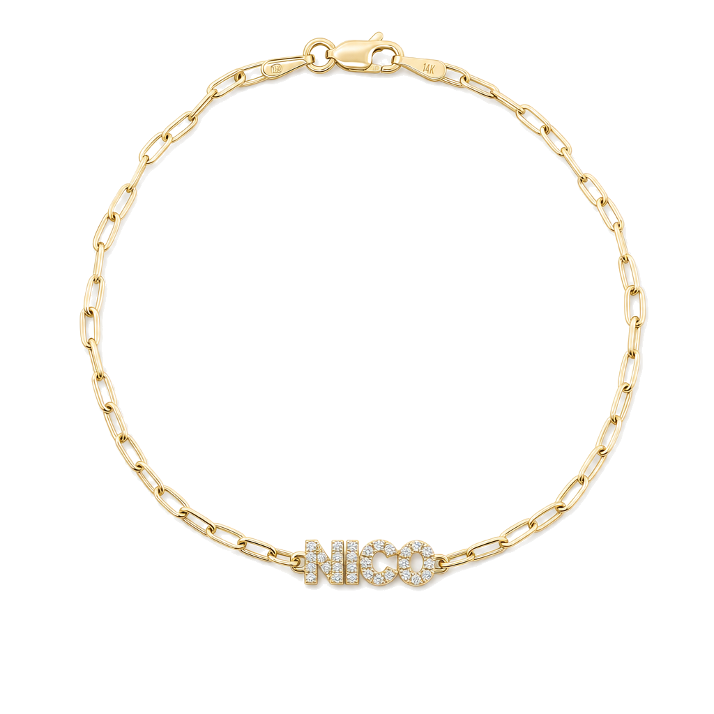 Personalized Block Diamond Nameplate Bracelet