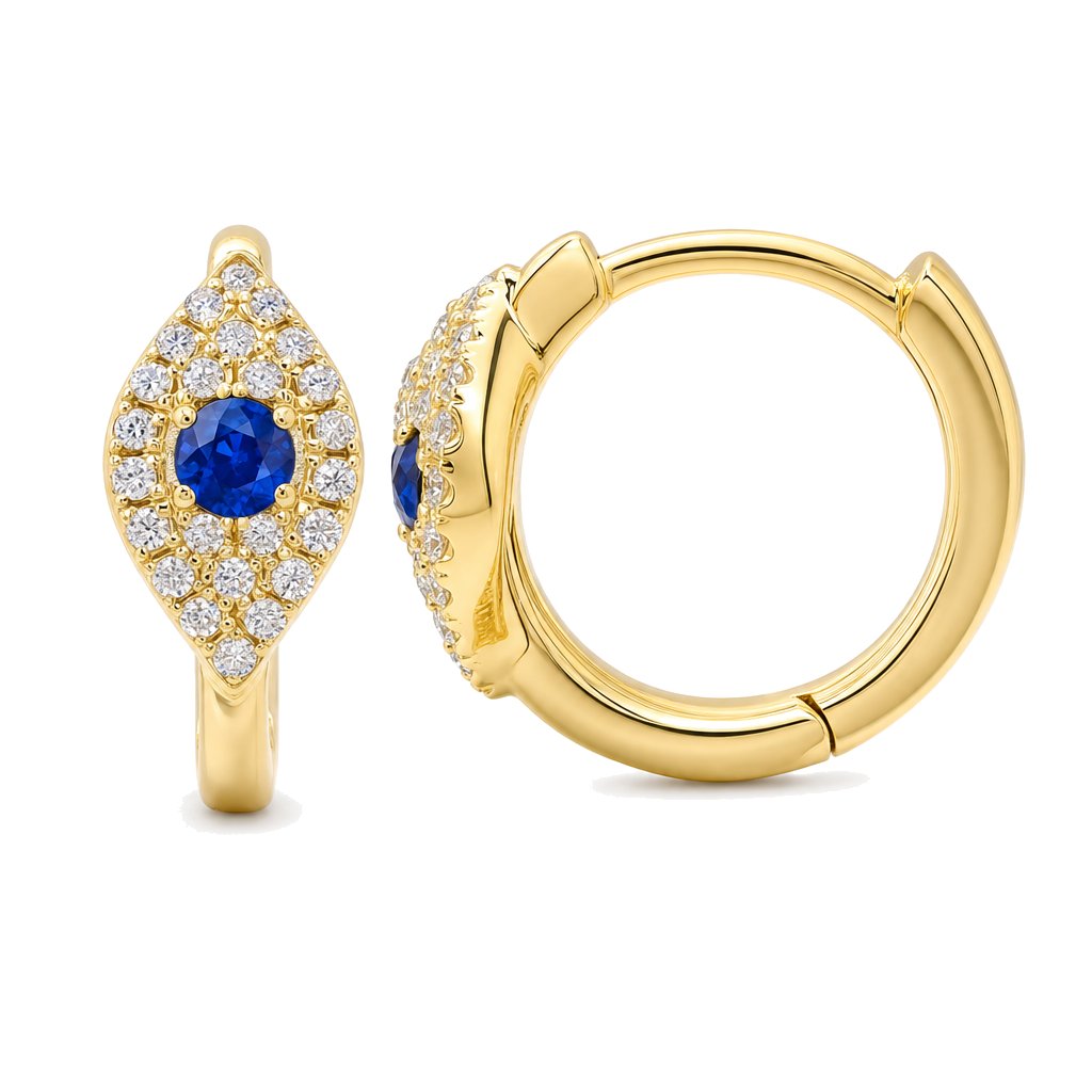 Micro Pave Diamond Blue Evil Eye Huggie Earrings
