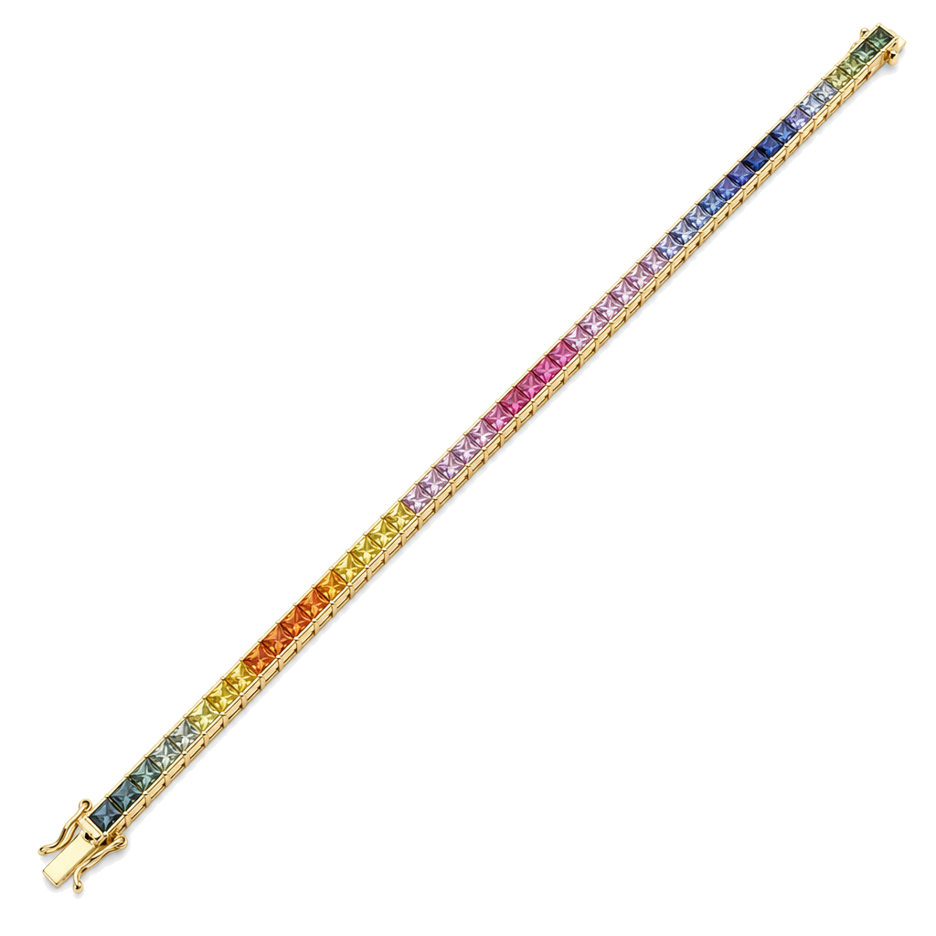 Rainbow Sapphires Square Tennis Bracelet, sapphire, Izakov Fine Jewelry
